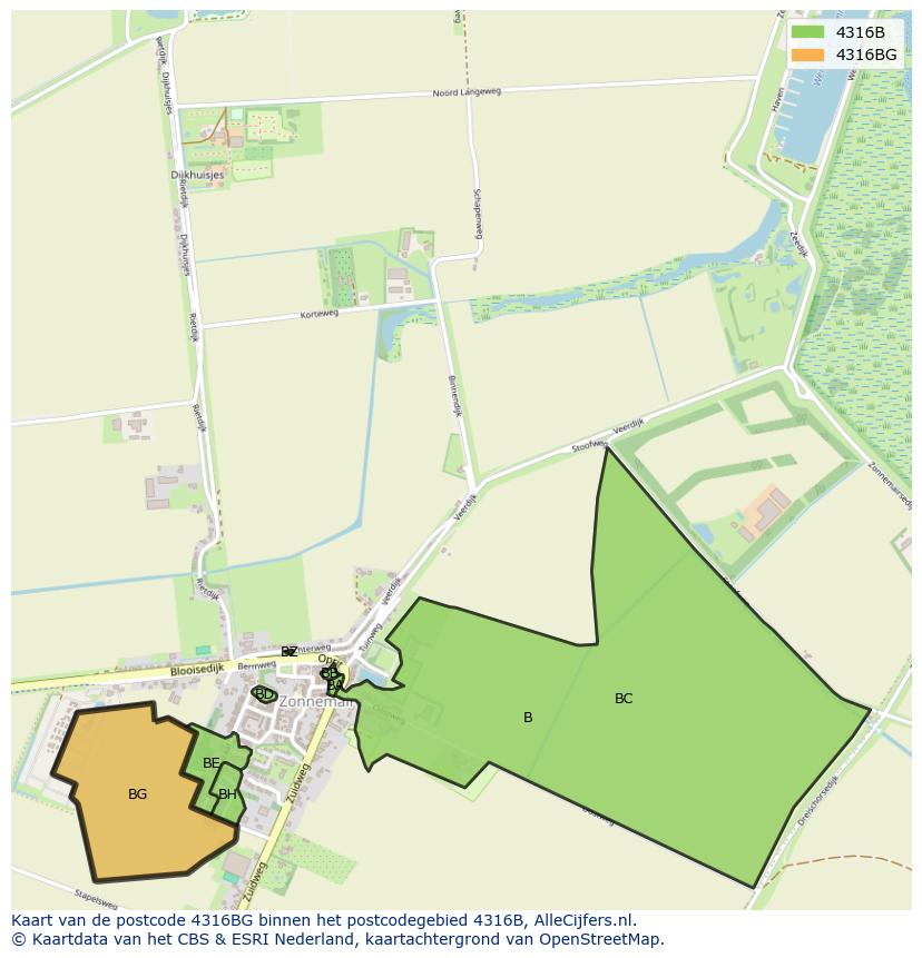 Afbeelding van het postcodegebied 4316 BG op de kaart.