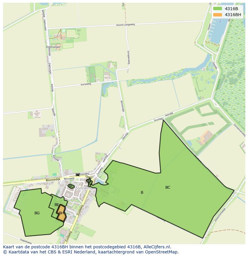 Afbeelding van het postcodegebied 4316 BH op de kaart.