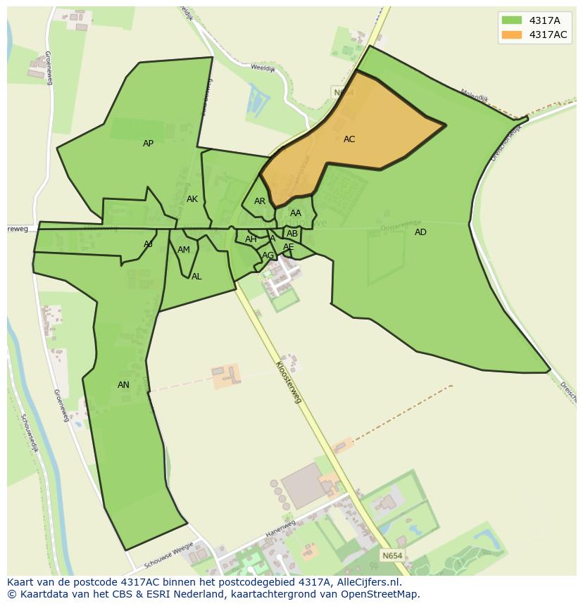 Afbeelding van het postcodegebied 4317 AC op de kaart.