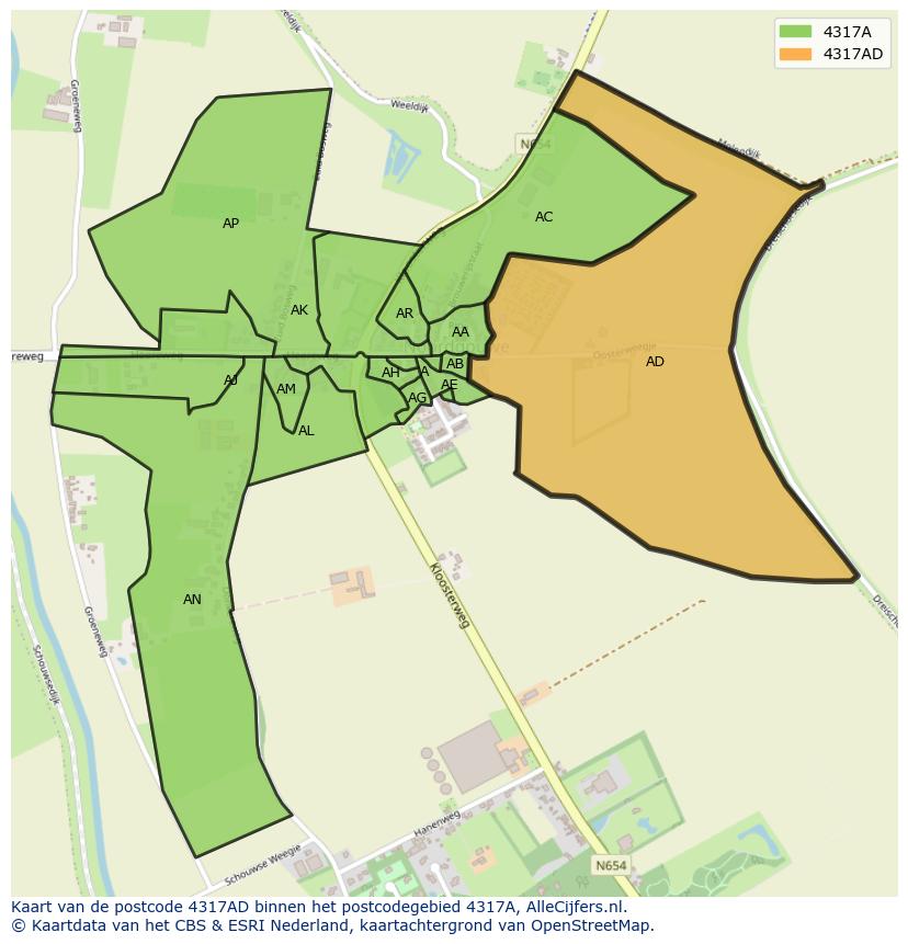 Afbeelding van het postcodegebied 4317 AD op de kaart.