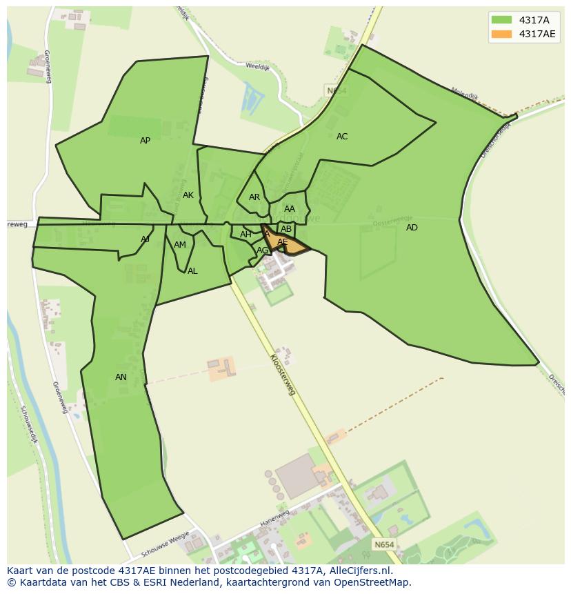 Afbeelding van het postcodegebied 4317 AE op de kaart.