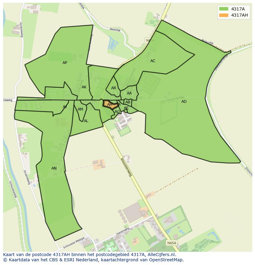 Afbeelding van het postcodegebied 4317 AH op de kaart.