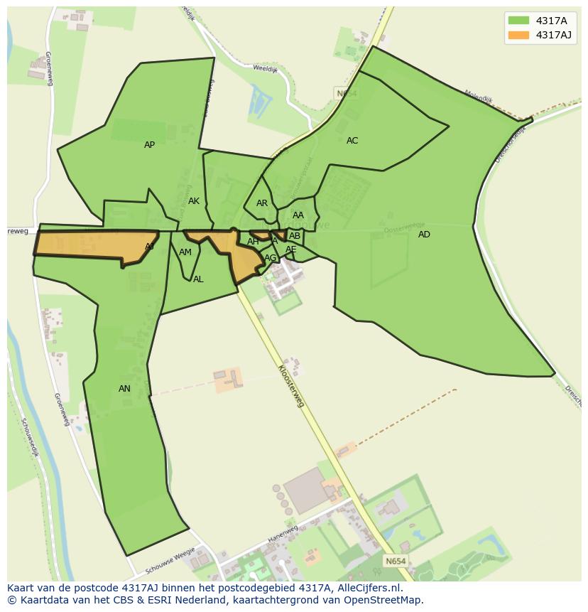 Afbeelding van het postcodegebied 4317 AJ op de kaart.