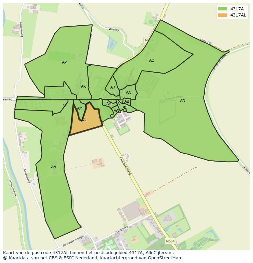 Afbeelding van het postcodegebied 4317 AL op de kaart.