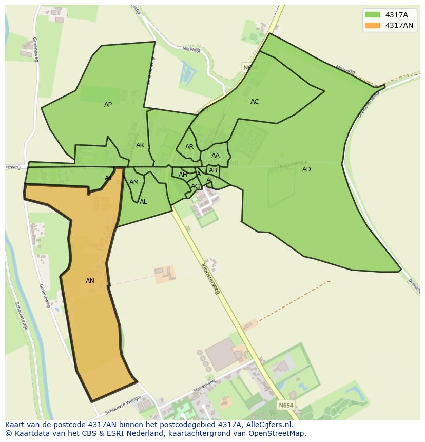 Afbeelding van het postcodegebied 4317 AN op de kaart.