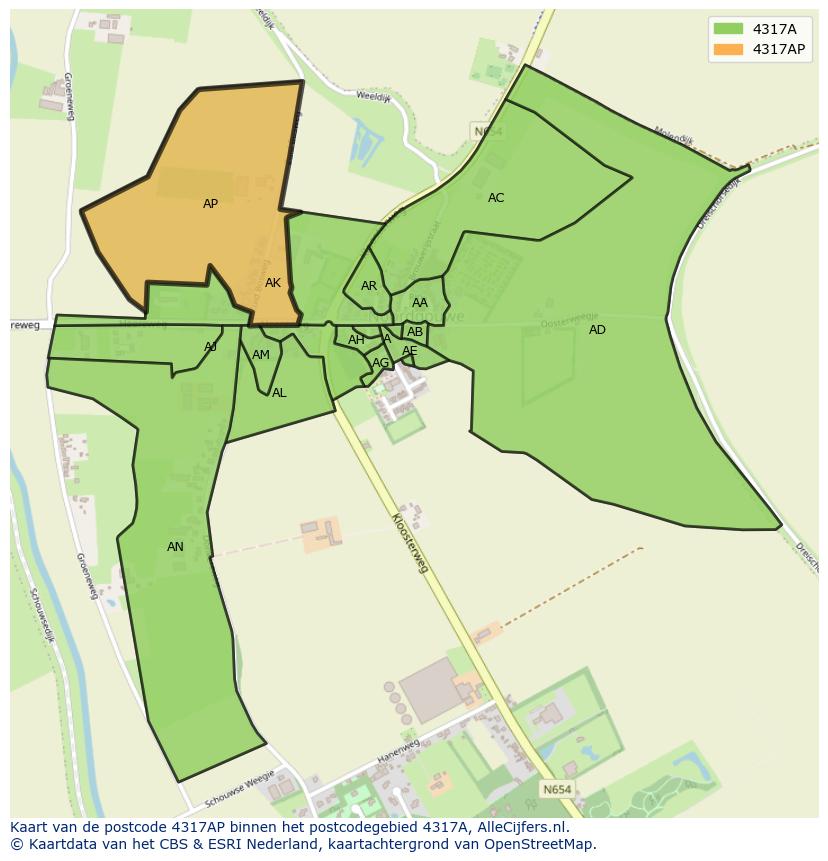 Afbeelding van het postcodegebied 4317 AP op de kaart.