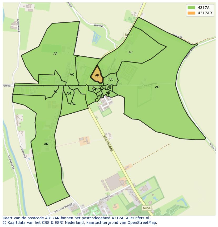 Afbeelding van het postcodegebied 4317 AR op de kaart.