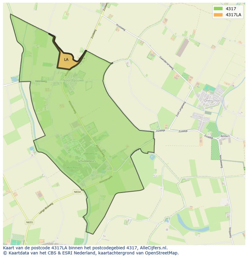 Afbeelding van het postcodegebied 4317 LA op de kaart.