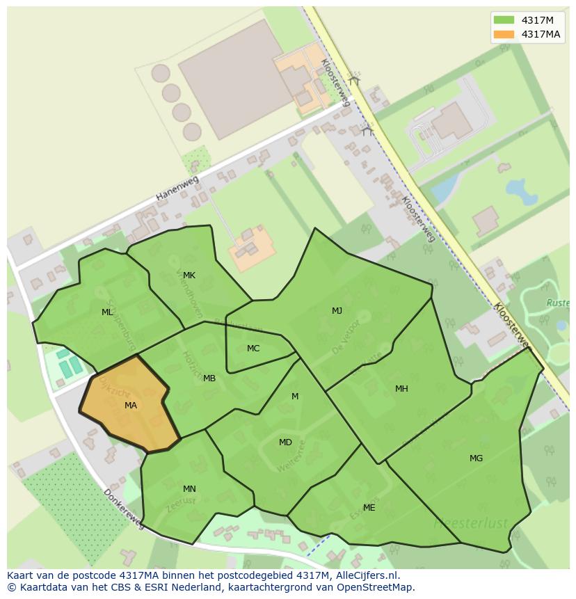 Afbeelding van het postcodegebied 4317 MA op de kaart.