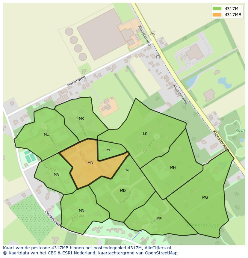 Afbeelding van het postcodegebied 4317 MB op de kaart.