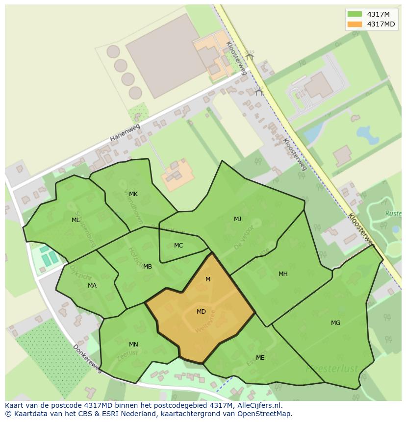 Afbeelding van het postcodegebied 4317 MD op de kaart.