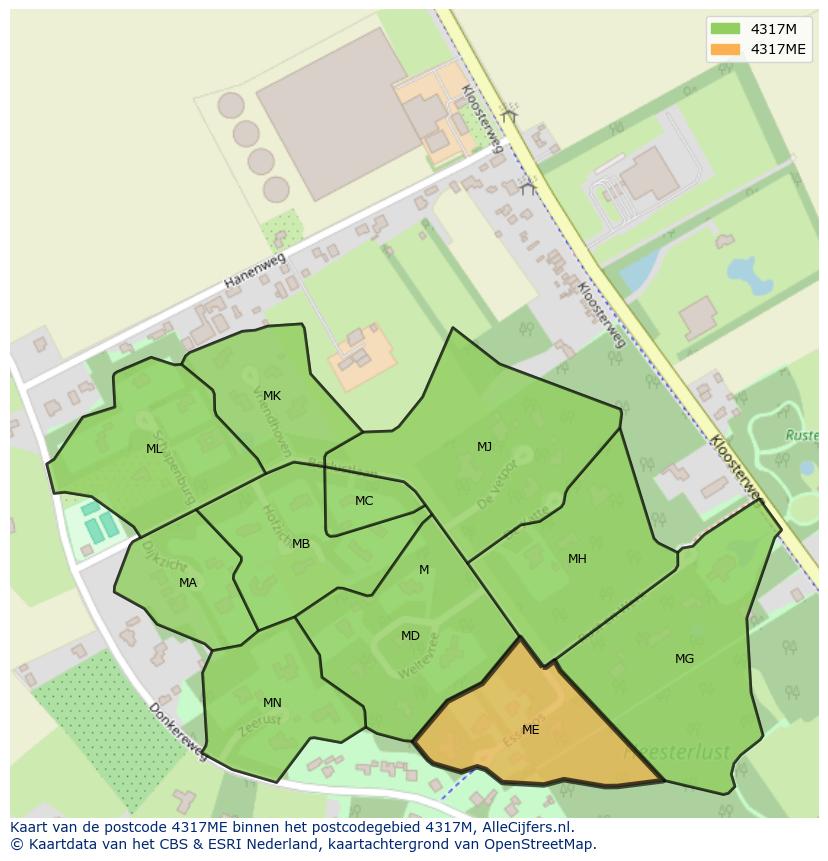 Afbeelding van het postcodegebied 4317 ME op de kaart.