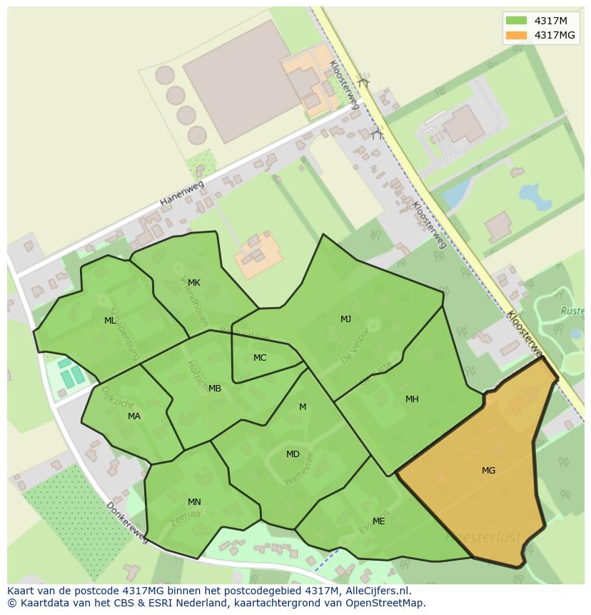 Afbeelding van het postcodegebied 4317 MG op de kaart.