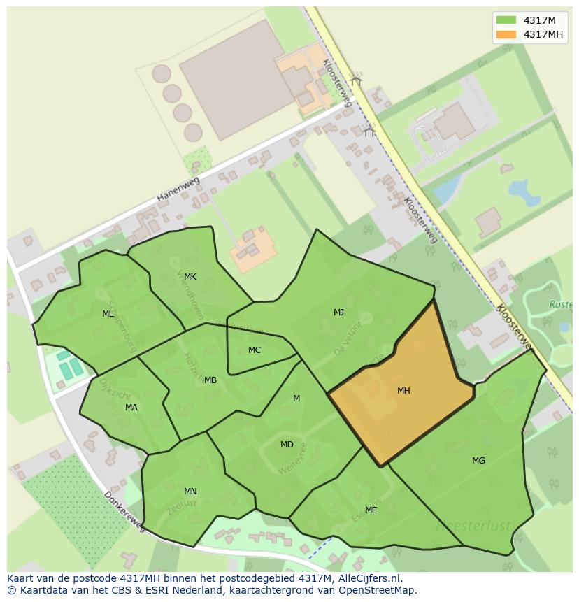 Afbeelding van het postcodegebied 4317 MH op de kaart.