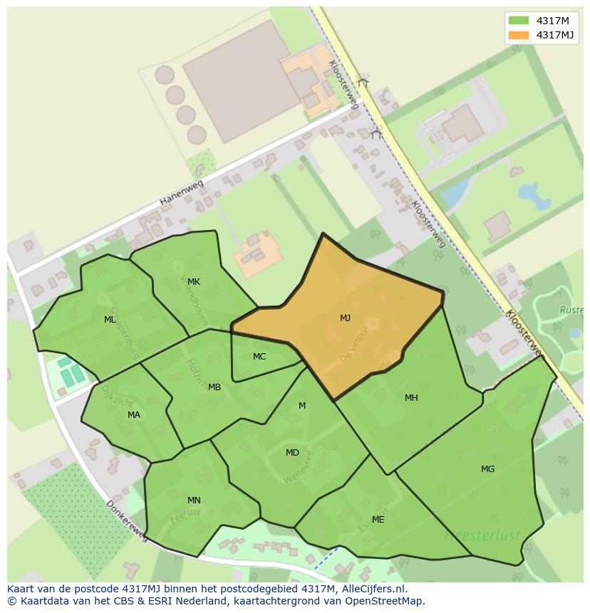 Afbeelding van het postcodegebied 4317 MJ op de kaart.