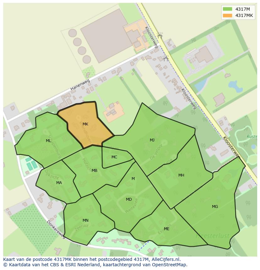 Afbeelding van het postcodegebied 4317 MK op de kaart.