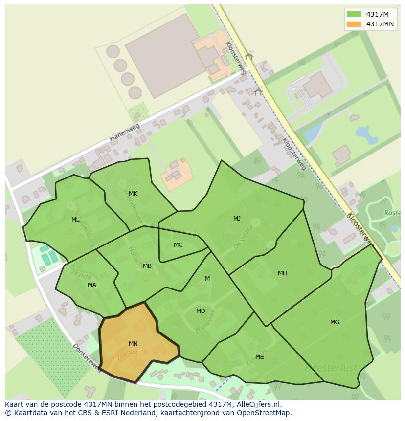 Afbeelding van het postcodegebied 4317 MN op de kaart.