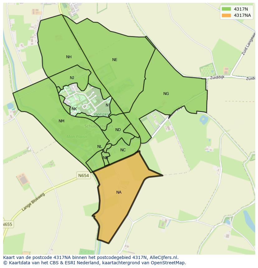 Afbeelding van het postcodegebied 4317 NA op de kaart.