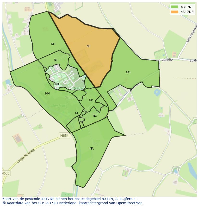 Afbeelding van het postcodegebied 4317 NE op de kaart.