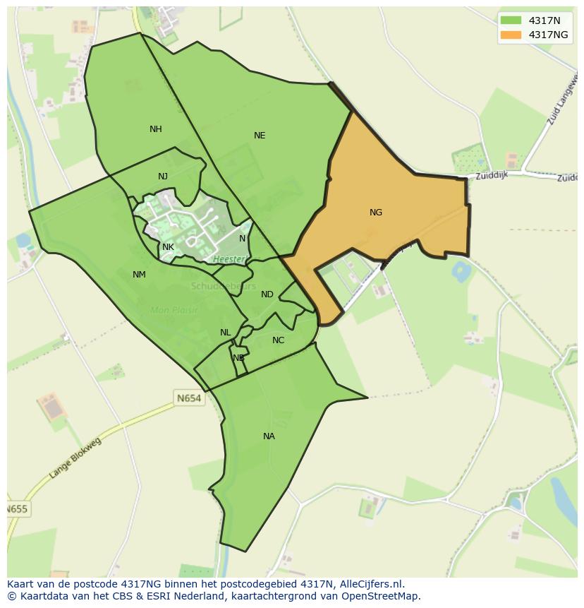 Afbeelding van het postcodegebied 4317 NG op de kaart.