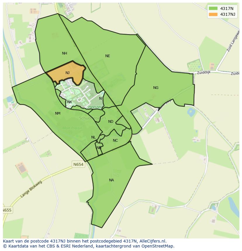 Afbeelding van het postcodegebied 4317 NJ op de kaart.