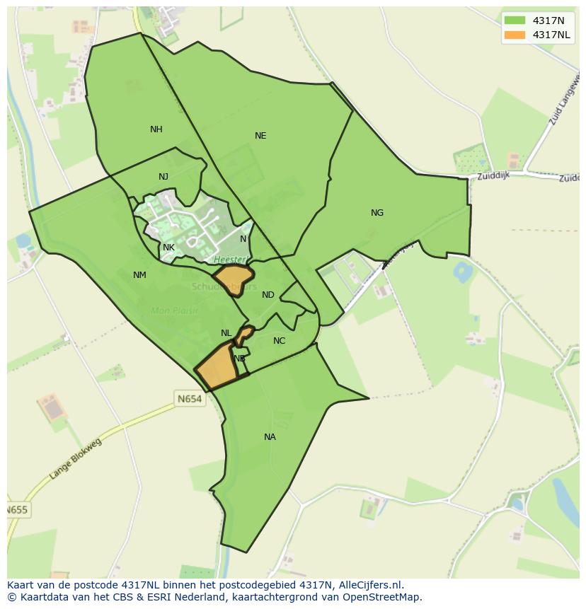 Afbeelding van het postcodegebied 4317 NL op de kaart.