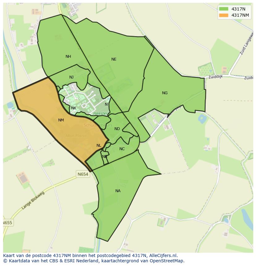 Afbeelding van het postcodegebied 4317 NM op de kaart.