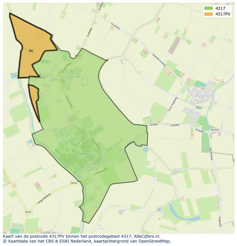 Afbeelding van het postcodegebied 4317 PV op de kaart.
