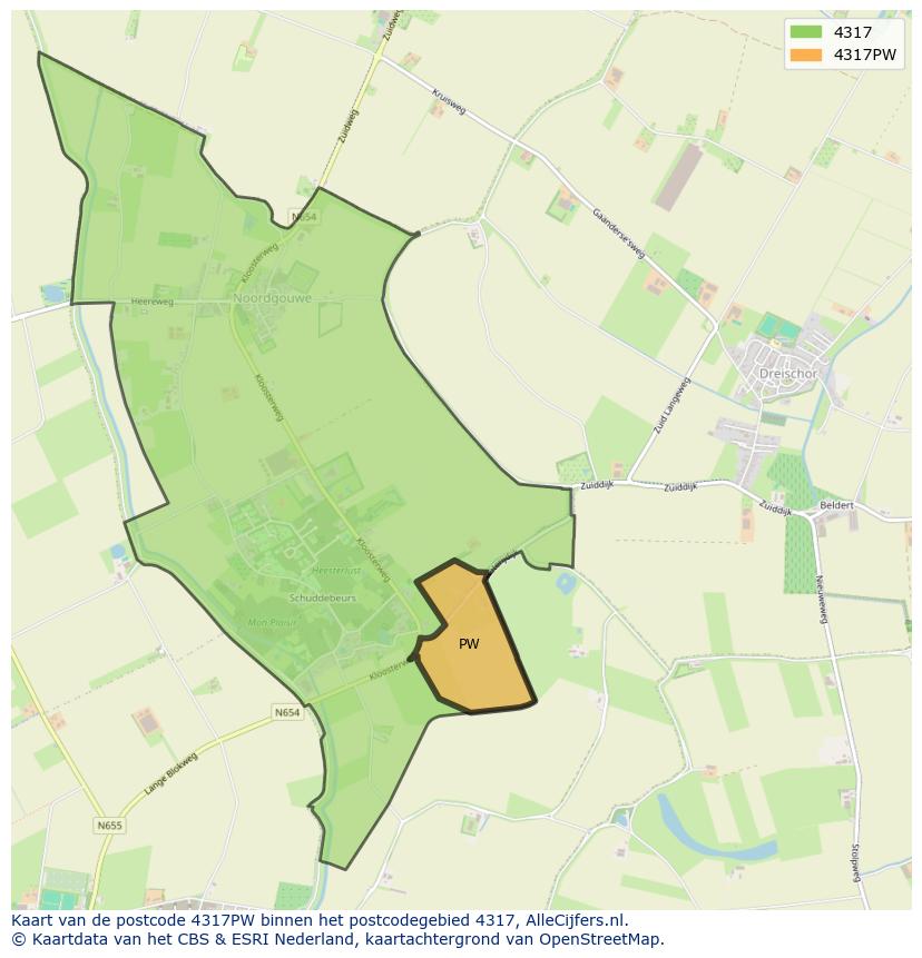 Afbeelding van het postcodegebied 4317 PW op de kaart.