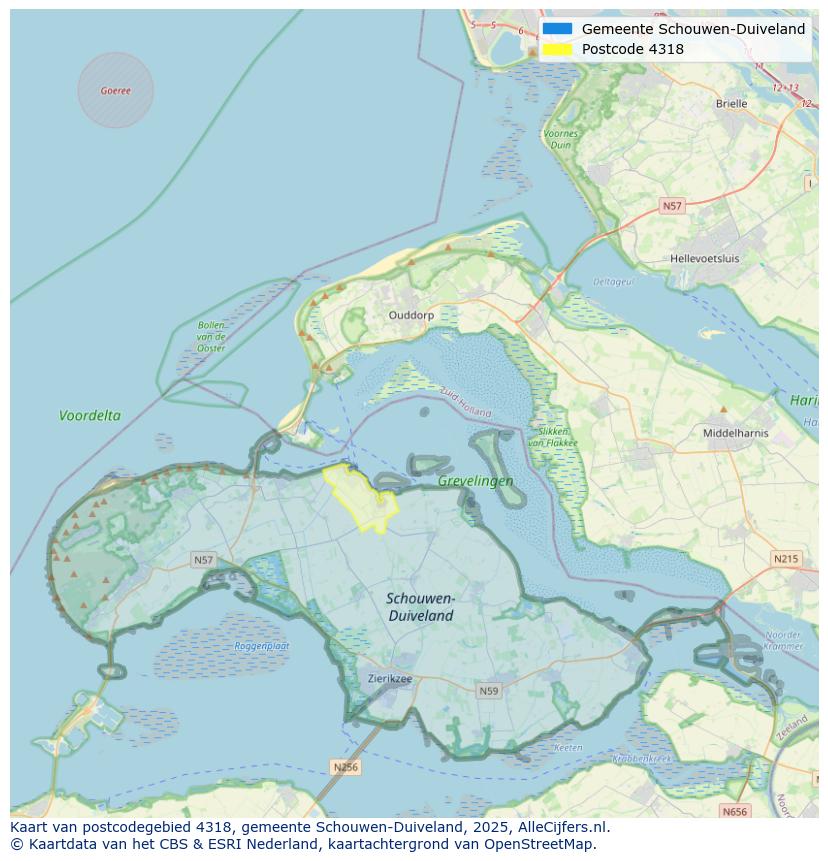Afbeelding van het postcodegebied 4318 op de kaart.