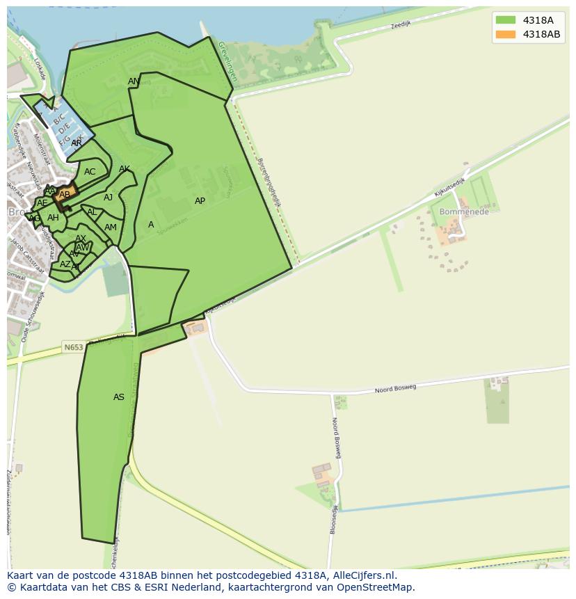 Afbeelding van het postcodegebied 4318 AB op de kaart.