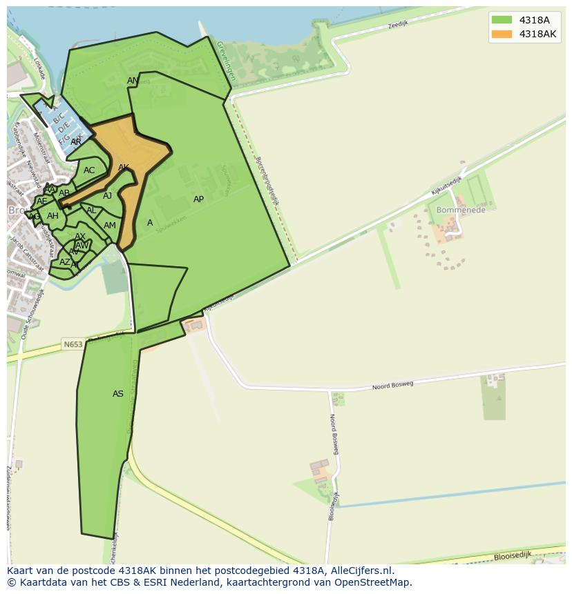 Afbeelding van het postcodegebied 4318 AK op de kaart.
