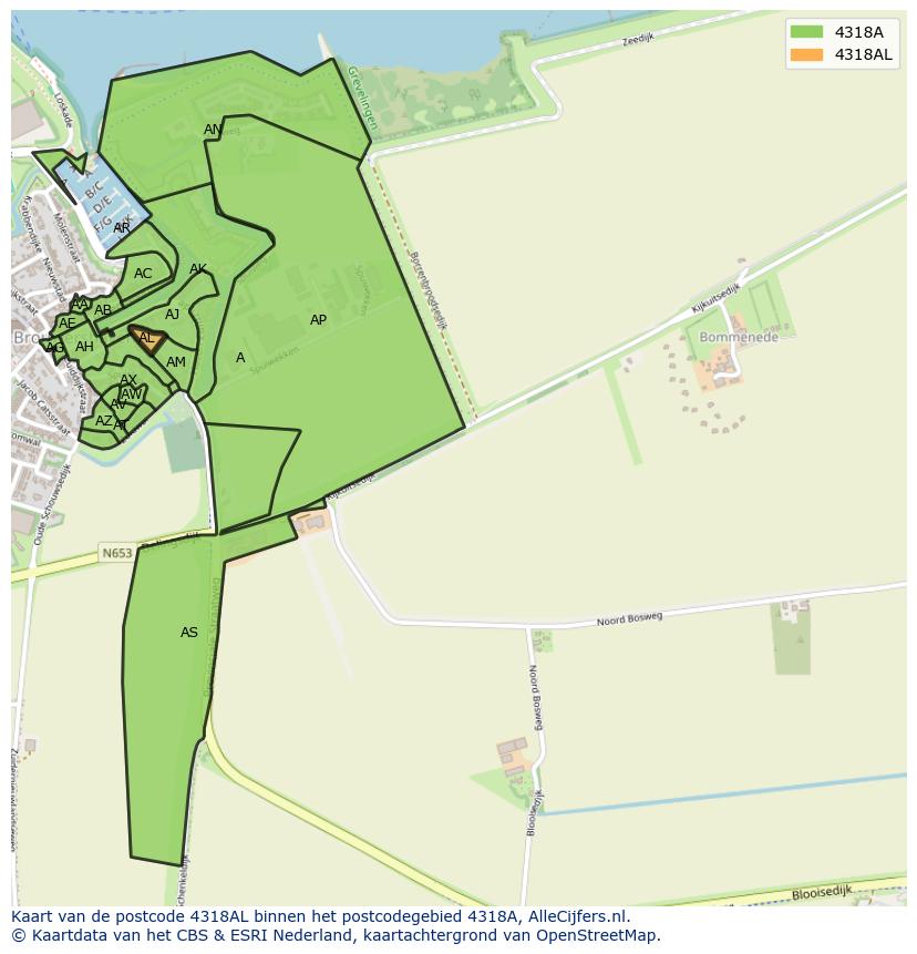 Afbeelding van het postcodegebied 4318 AL op de kaart.