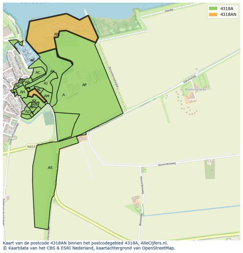 Afbeelding van het postcodegebied 4318 AN op de kaart.