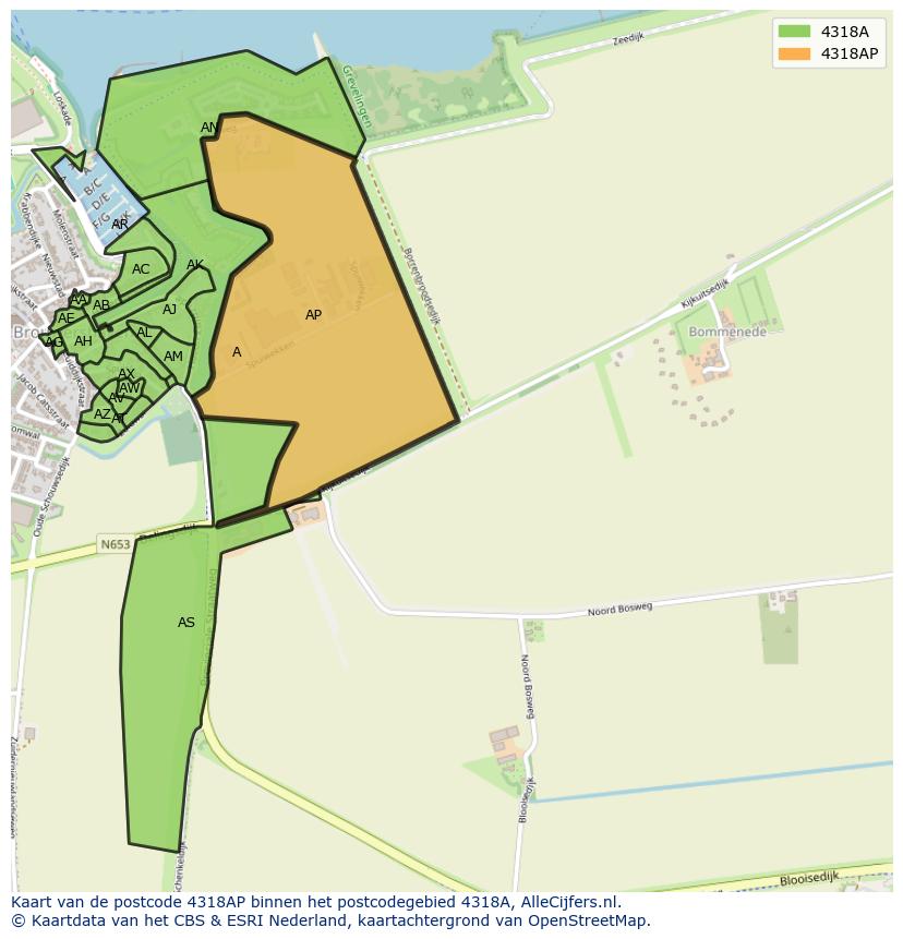Afbeelding van het postcodegebied 4318 AP op de kaart.