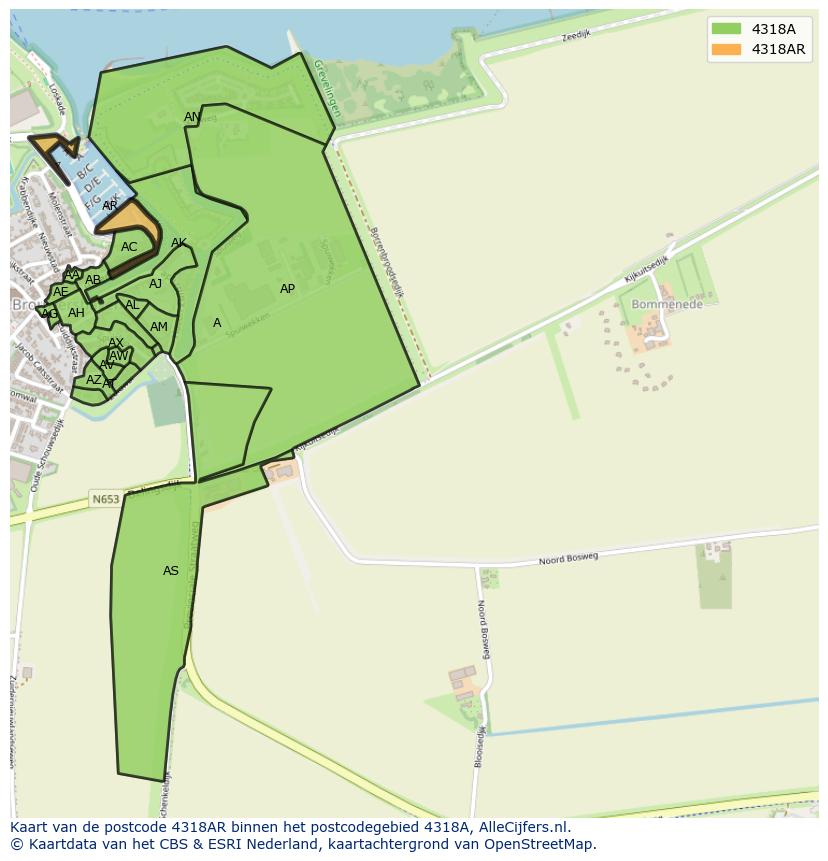 Afbeelding van het postcodegebied 4318 AR op de kaart.