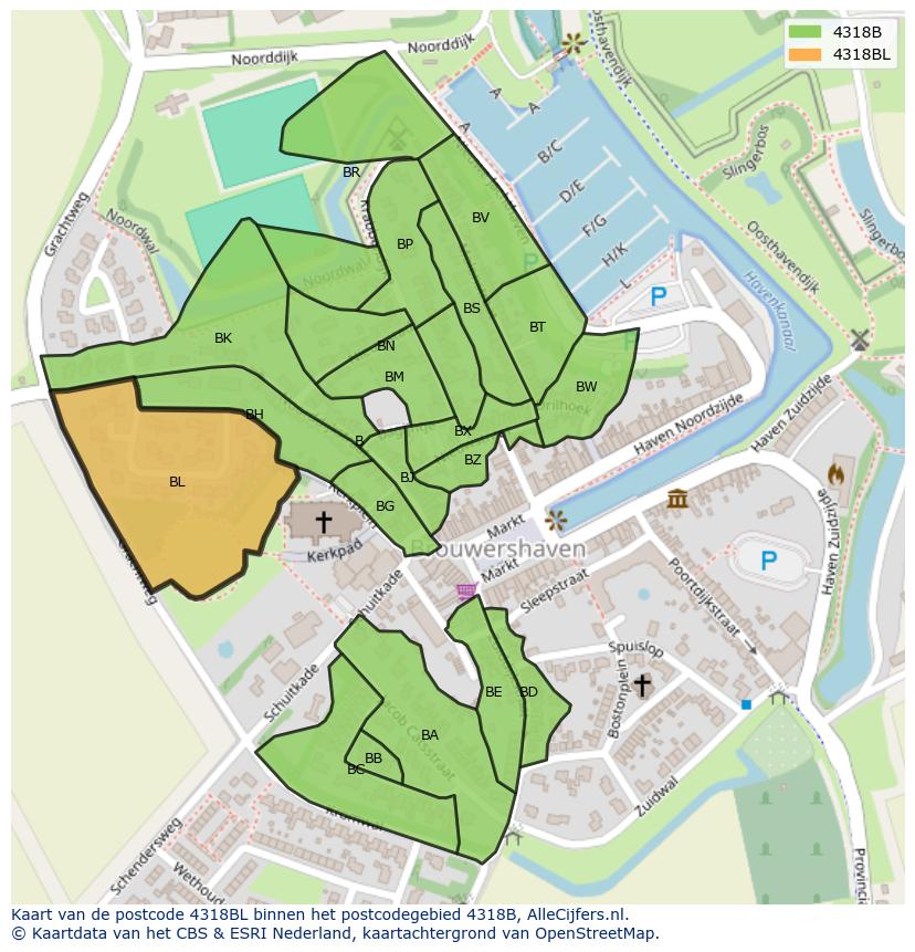 Afbeelding van het postcodegebied 4318 BL op de kaart.