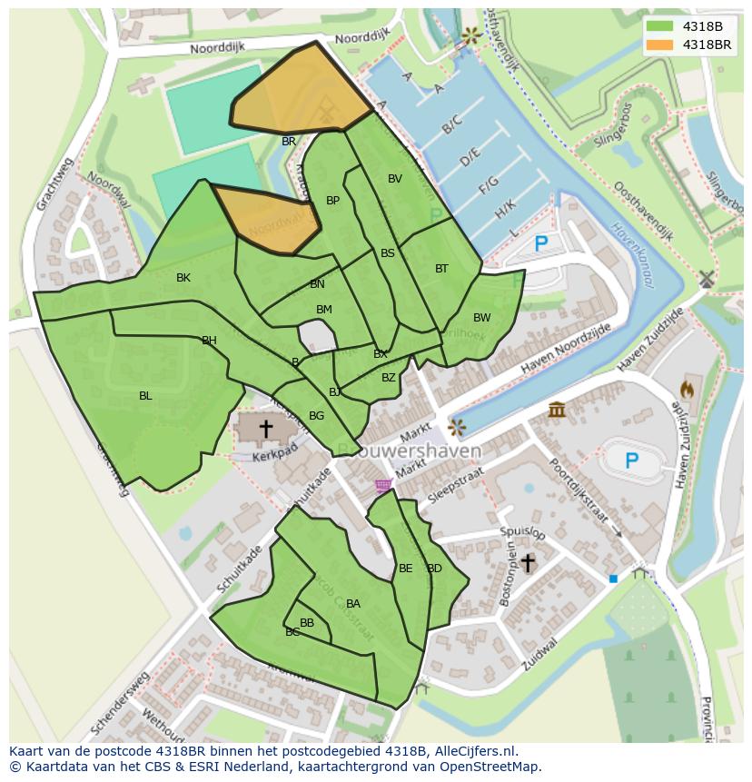 Afbeelding van het postcodegebied 4318 BR op de kaart.
