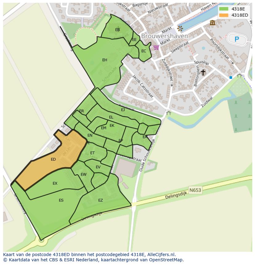 Afbeelding van het postcodegebied 4318 ED op de kaart.