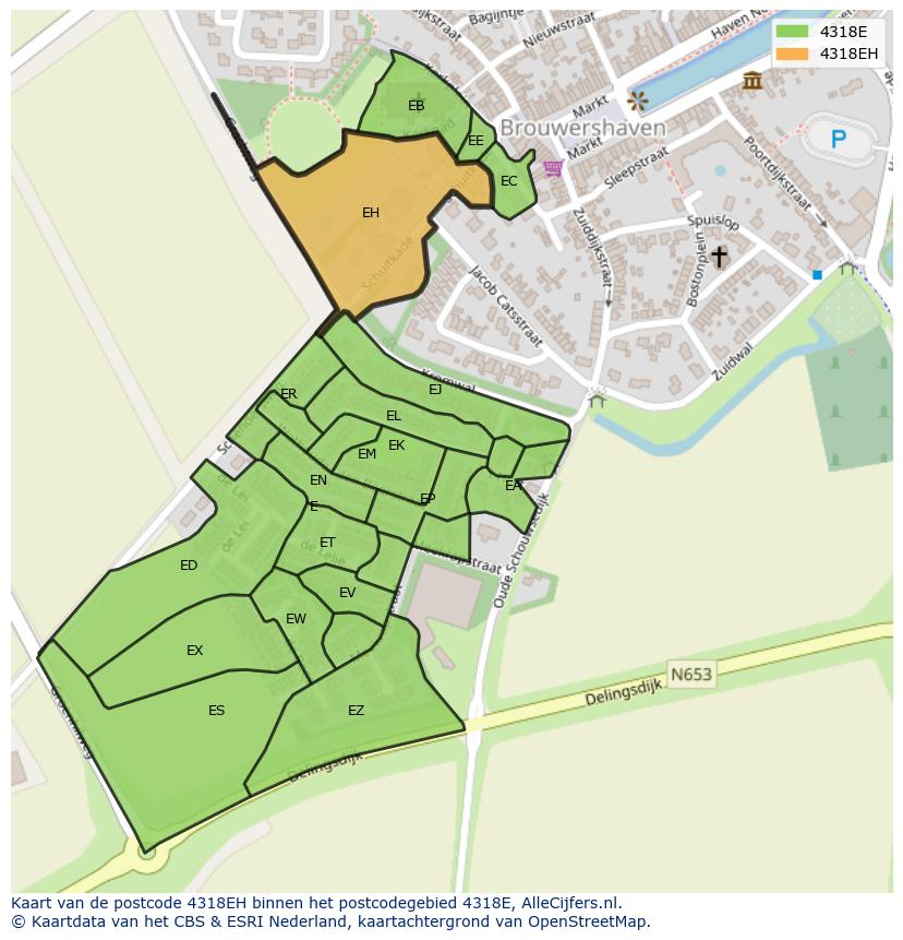 Afbeelding van het postcodegebied 4318 EH op de kaart.