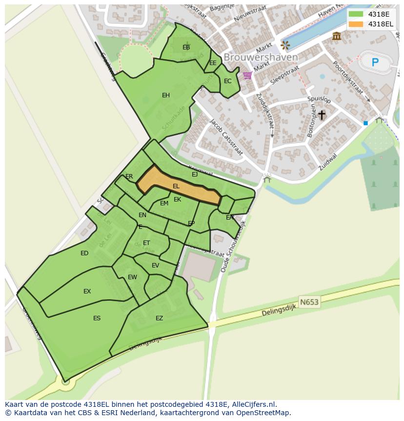 Afbeelding van het postcodegebied 4318 EL op de kaart.