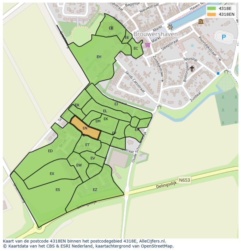 Afbeelding van het postcodegebied 4318 EN op de kaart.