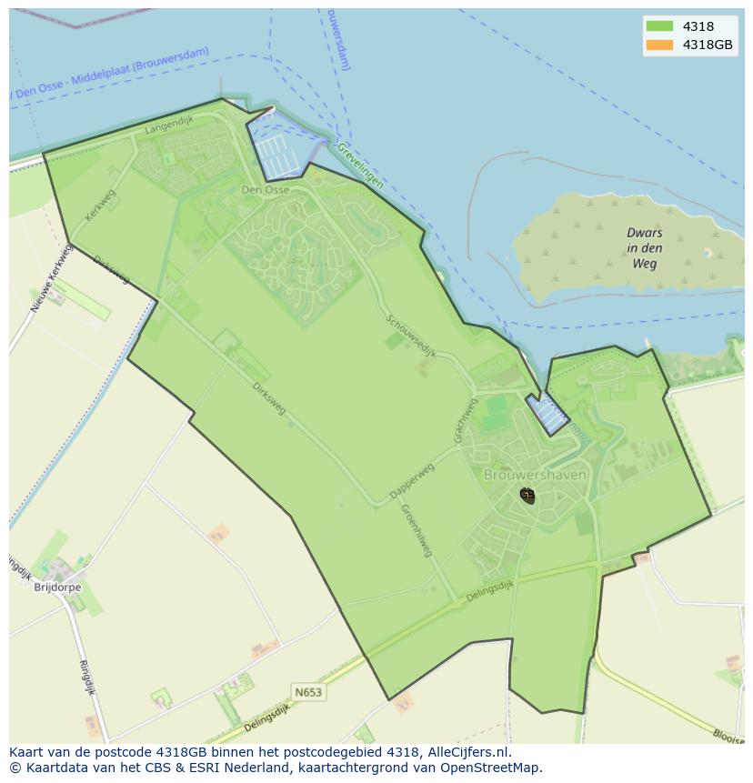 Afbeelding van het postcodegebied 4318 GB op de kaart.