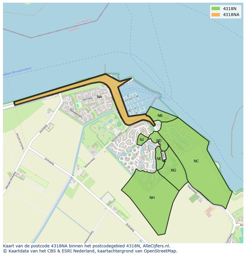 Afbeelding van het postcodegebied 4318 NA op de kaart.
