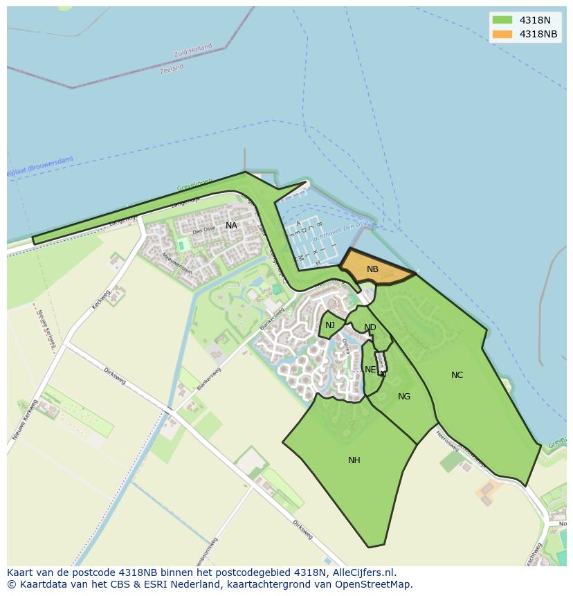 Afbeelding van het postcodegebied 4318 NB op de kaart.