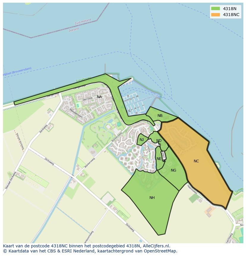 Afbeelding van het postcodegebied 4318 NC op de kaart.