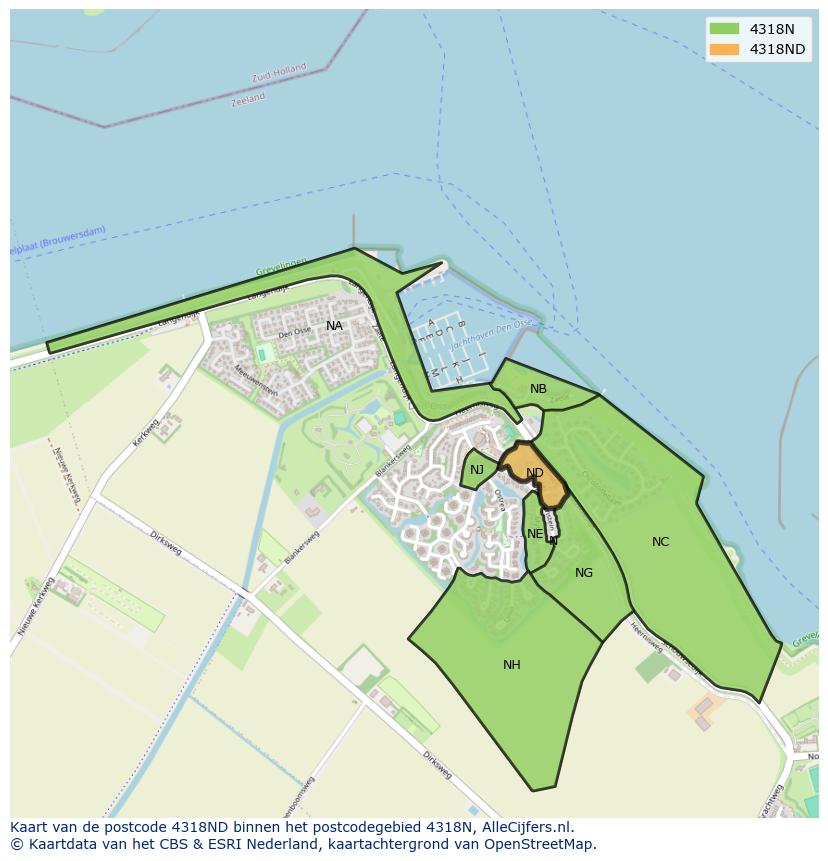 Afbeelding van het postcodegebied 4318 ND op de kaart.
