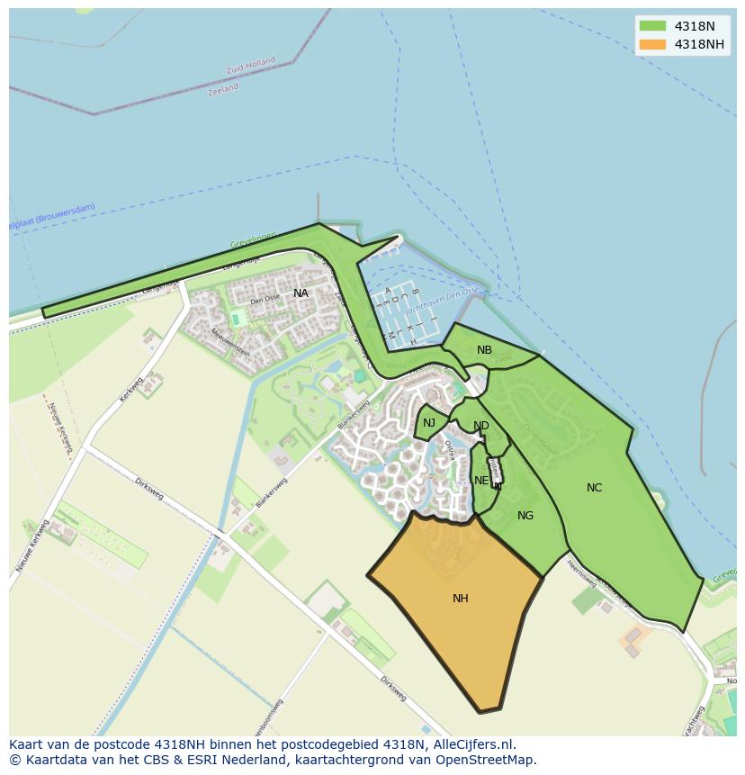 Afbeelding van het postcodegebied 4318 NH op de kaart.