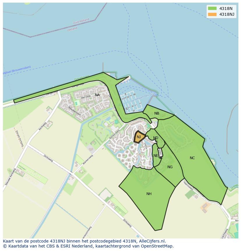 Afbeelding van het postcodegebied 4318 NJ op de kaart.