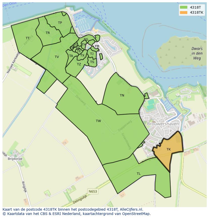 Afbeelding van het postcodegebied 4318 TK op de kaart.